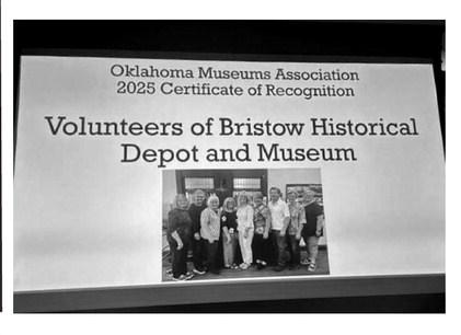 The volunteers at the historical society and museum were recognized for all the hard work they put into helping preserve the history of Bristow. From left, Georgia Smith, Sherian Slyman, Paula Atwel, Marsha Jones, Tammy Levin, Debbie Corwin, Joey Trigalet, Linda Trigalet and Debbie Blansett.