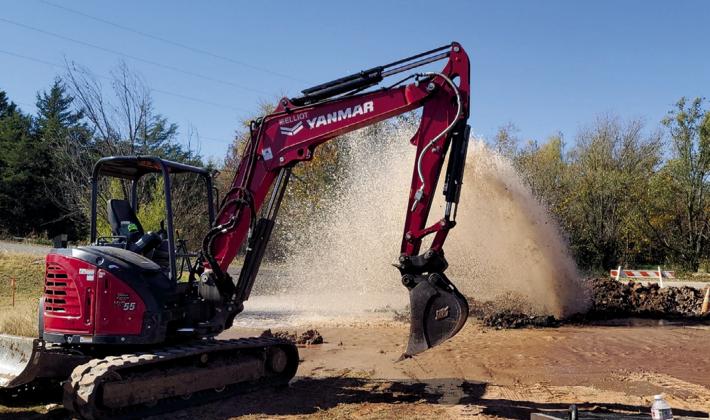 A water line burst while digging at the new Taco Bell construction sight.