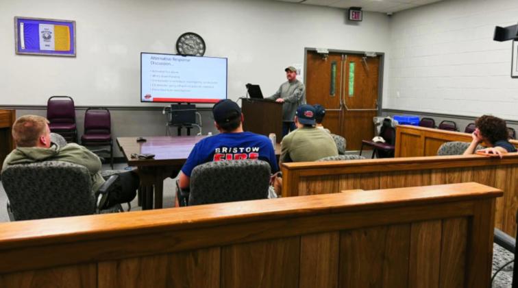 Last week the Bristow volunteer and full time firefighters participated in OSU-FST Oklahoma Emergency Vehicle Driver Training, working towards becoming a qualified vehicle operator. Captain Wade Snelling led the class. Safe driving is a critical part of fire service and helps the firefighter respond safely and effectively in an emergency. courtesy photo