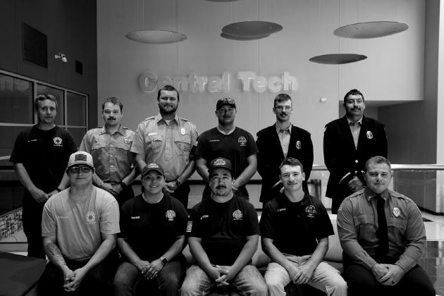 courtesy photo On May 17, Central Tech held a graduation ceremony for Firefighter I Academy students. Back Row from left, Kevin Eddy, Basin Fire; Mason Lake, Hominy Fire; Dakota Doyle, Hominy Fire; Nikolos Kimbrough, Silver City Fire; Garrick Mefford, Kiefer Fire; Jose Alvarado Flores, Kiefer Fire. Front Row from left: Brandon Morris, Basin Fire; Ashley Siddiki, Depew Fire; Jacob Bowen, Depew Fire; Colton Davis, Silver City Fire;