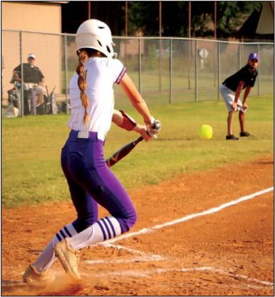 Kinzie Williams slaps a hit against Mannford.