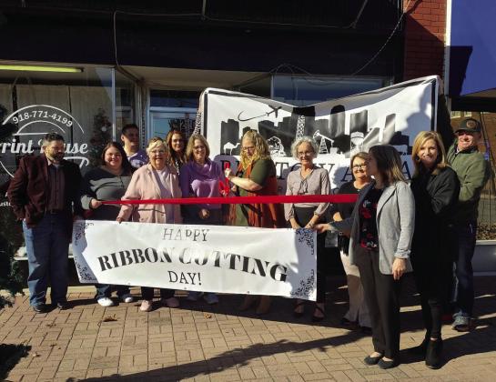 The Print Shop’s ribbon cutting with,John Tidwell, Jeryn Fletcher, Chapman Shields, Chelsey Wilson, Helen Marie Varner, Cheryl Varner, Samantha Palmer (owner), Kris Wyatt, Melody Varner, Ashley Powell, Krista Burden and Joey Varner. courtesy photo