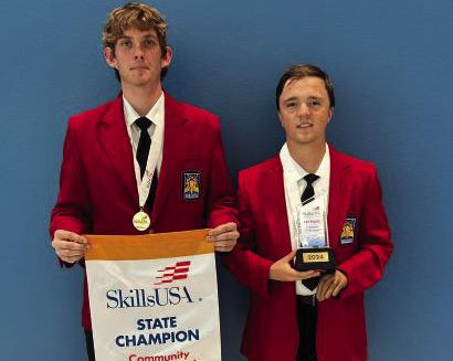 Skyler Beck-Coleman, of Stroud, Welding &amp;amp; Fabrication Technology and Eugene Williams, ofYale, DieselTechnolog, 1st Place, Community-ActionProject(PS). Oklahoma SkillsUSA Community Action Project (Postsecondary) first place winners. courtesy photo