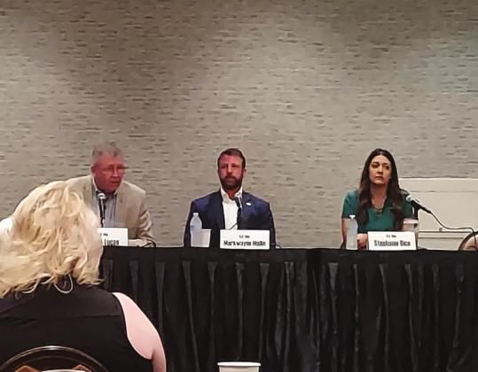 A congressional question and answer session held for the members. From left Congressman Frank Lucas, Congressman Markwayne Mullin and Congresswoman Stephanie Bice. Angie Gentry photo