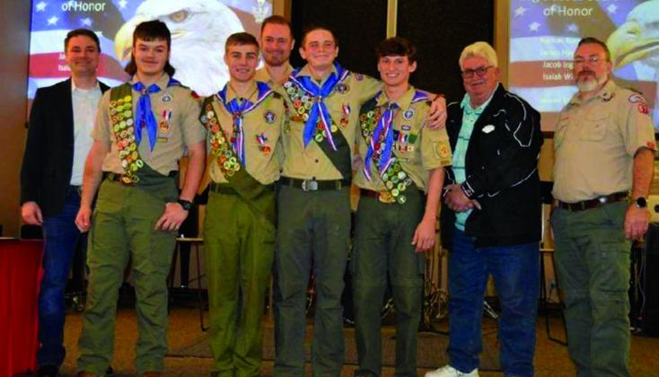 Representative Kyle Hilbert,Jacob Ingram,James Hawkins, Isaiah Wilson,Nathan Burgett,with Amos Ingram,Rex Wilson,Scot Thompson and Mayor Rick Pinson. courtesy photo