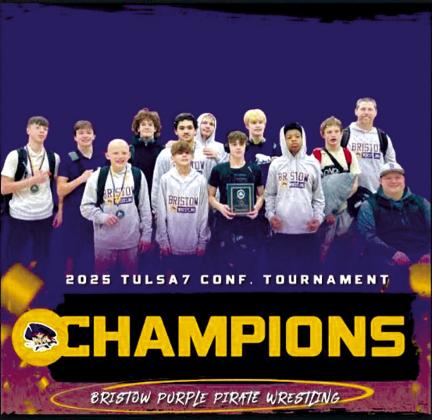 The Bristow Junior High Purple Pirates Wrestling team also wrestled their way to the championship at the Tulsa 7 Tournament, The team earned 205 points in the duals with a combined total for the Pirates of 450 team points. courtesy photo