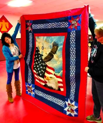 Mary Tillman and Shelley Prewitt display QOV. courtesy photo