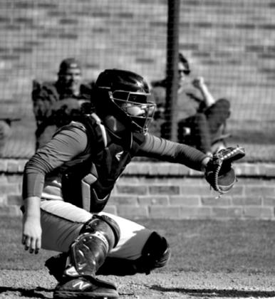 Brock McDaniel defends home plate. courtesy photo