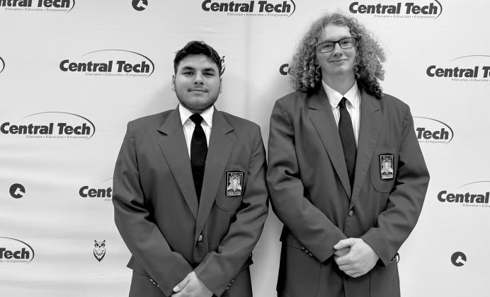 Central Tech congratulates SkillsUSA Community Job Action Project champions. from left, Cody Davis, from Depew, Diesel Technology and Morgan Flowers, of Mannford, Welding/Fabrication Technology. courtesy photo