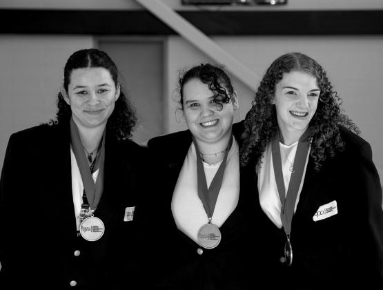 Second place in Broadcast Team from left, T’Sifra Parsons, Bristow; Clair Robinette, Cushing and Layla Hicks, Mannford. courtesy photo