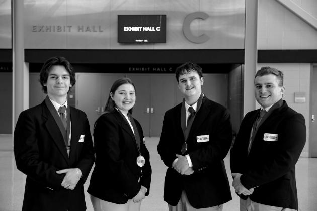 First place in Financial Analyst Team from left, Kadyn Lamm, Bristow; Eden Stromski, Jennings; Tegan Fine, Stroud and Noah Gosney, Jennings. courtesy photo