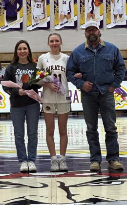 Audra Dunbar with parents Rachel Dowty and John Dunbar (basketball).