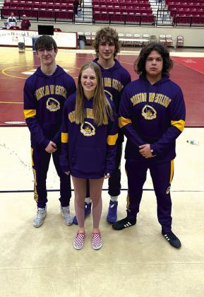 These wrestlers placed at Regionals. Chandler Fortney, Hayden Yocham, Xavier Bigpond, and Zoey Freeman. courtesy photo