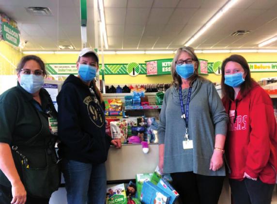 From left, Ann Warren,Dollar Tree Cushing, Beth Roberts, Bristow Barnyard Rescue, and Sherry Ortiz and Destiny Hale, Cushing Dollar Tree. courtesy photo