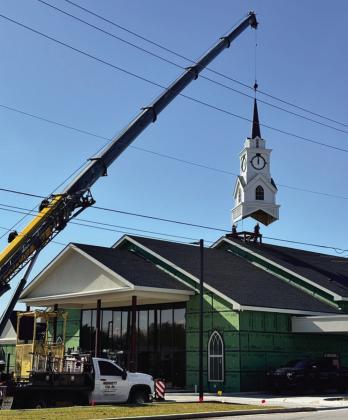 It took this monstorous crane to raise the steeple on the new Bristow Holiness Church. courtesy photo