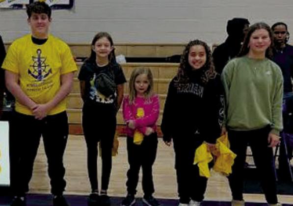 The Gold Standard students of the game are from left Kaden Patten, Bristow High School, Hannah Abbott, Collins Elementary, Emmaleigh Yingst, Edison Elementary, Tulee Williams, Collins Elementary, and Ava Jolley, Bristow Middle School. The trait for this game was leadership. Each of the students were selected to demonstrate this trait at their sites. courtesy photo