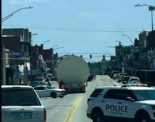 Angie Gentry photo Last Friday, Main Street had to be blocked off for some time due to this semi which hit an electrical line, tearing it down, as it was going down Main Street.