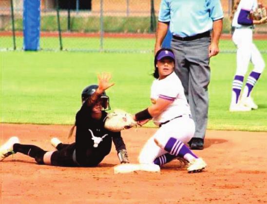 Albaney Pritchard makes a tag on a Lone Grove runner. courtesy photo
