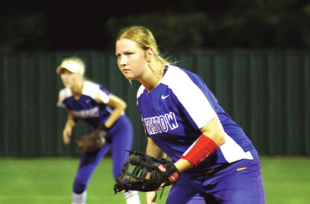 Dusty Barnes and Molly Gill ready on defense.