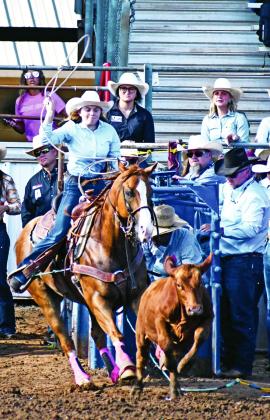 Brook Bank from Bristow in the breakaway roping Monday at the IFYR Rodeo held in Shawnee. Brian Blansett photo Tri-County Herald