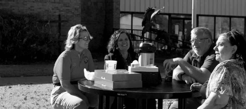 On Friday, the Bristow Police Department held a “Coffee wth a Cop” event on the front lawn of the Bristow PD station. Chief of Police Kendra Raney and Assistant Chief of Police Kevin Webster, along with other officers greeted the community.