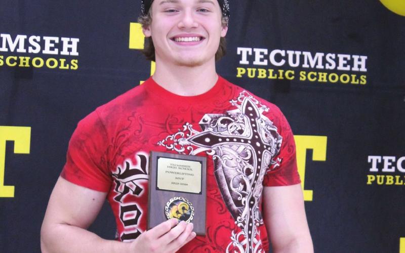 Malachi Detherage received the Powerlifting MVP Award during the Tecumseh High School Athletic Awards on May 18. Detherage was also the 4A State Champion powerlifter, after lifting a combined total of 1,395 pounds.