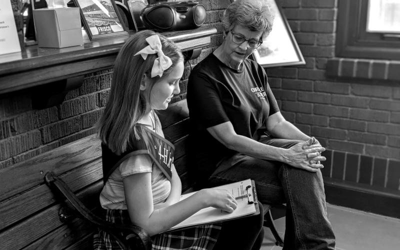 Oklahoma 4-H Junior Governor, Riley Braden, met with Bristow Historical Society volunteer, Linda Trigalet, to learn more about the benefits of the Society to the Bristow community, what the Bristow Historical Society is, and how to be a good leader.