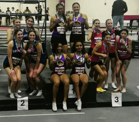 The Bristow Lady Pirate 4-400 relay team includes Mashayla Bradford, Eden Bigpond, Ayana Bruaner and Romana Brown with a 4:17 on a 200m indoor track.