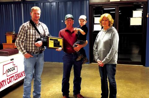 Congratulations to Leaning Oak Ranch and Buck, Dale, Tate and Debra Rich who were awarded the Farm Family of the Year Award by the Okfuskee County Cattleman's Association Saturday, March 4 at their quarterly meeting. courtesy photo