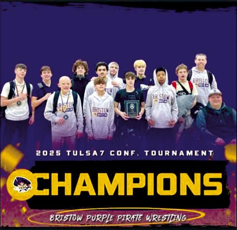 The Bristow Junior High Purple Pirates Wrestling team also wrestled their way to the championship at the Tulsa 7 Tournament, The team earned 205 points in the duals with a combined total for the Pirates of 450 team points. courtesy photo