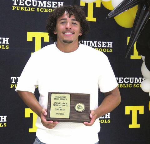 Senior Aveon Stokes won the Savage Pride Male Athlete of the Year during the Tecumseh High School Athletic Awards on May 18.