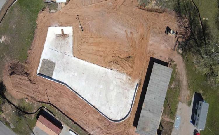 A drone’s image was recenly taken of the progress on the city pool. The pool is to be completly finished by the summer of 2024.